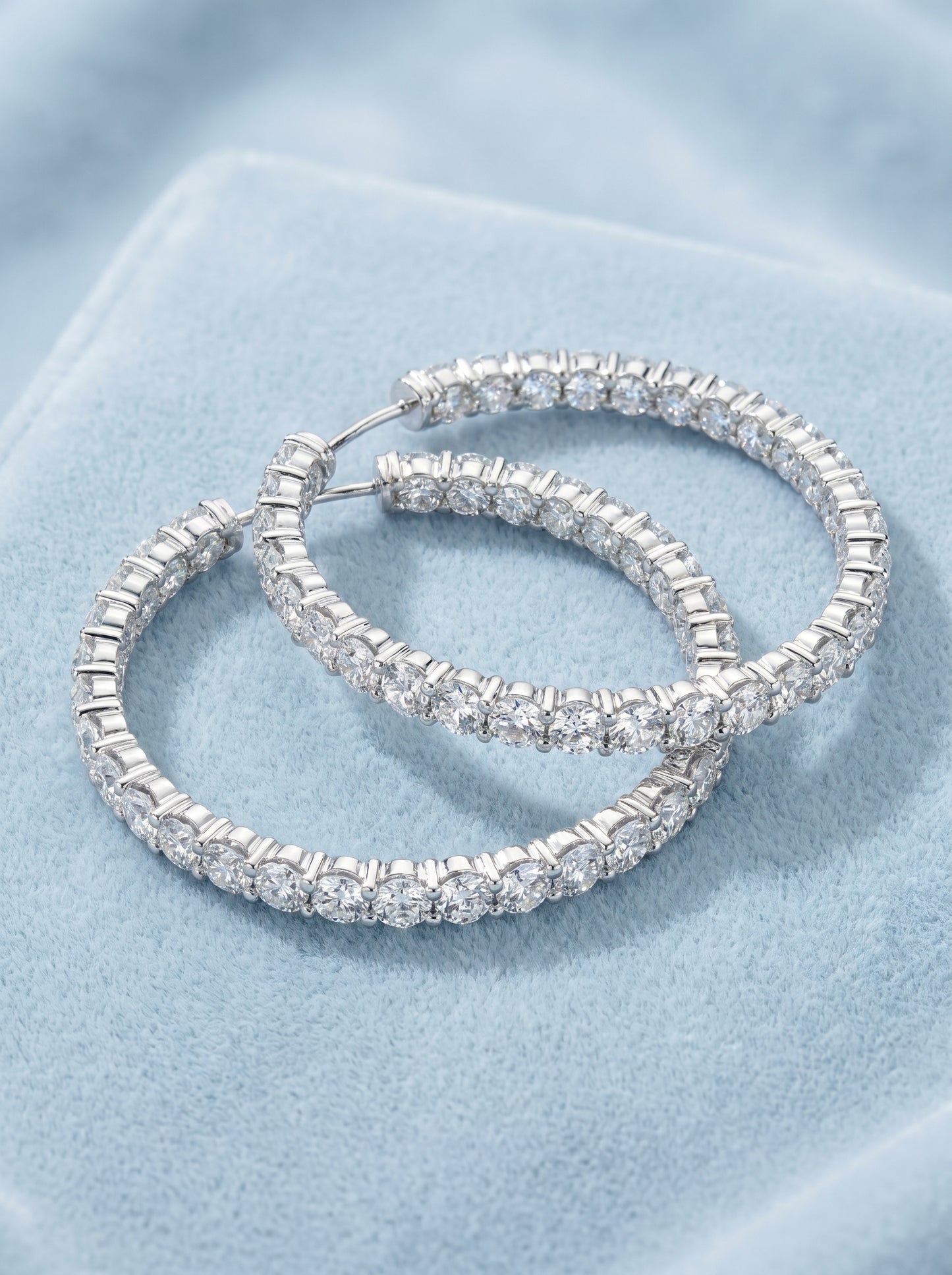 18KT White Gold Diamond Hoop Earrings