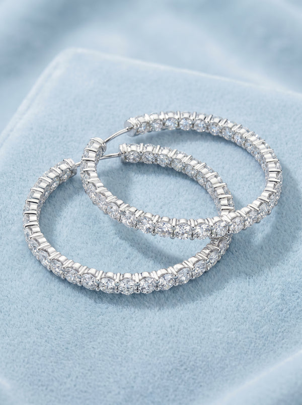18KT White Gold Diamond Hoop Earrings