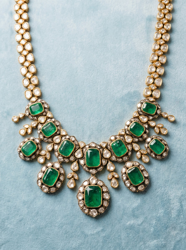 22KT Gold Emerald Polki Necklace