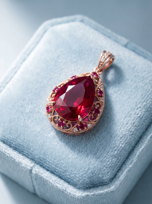 18KT Rose Gold Ruby Teardrop Pendant