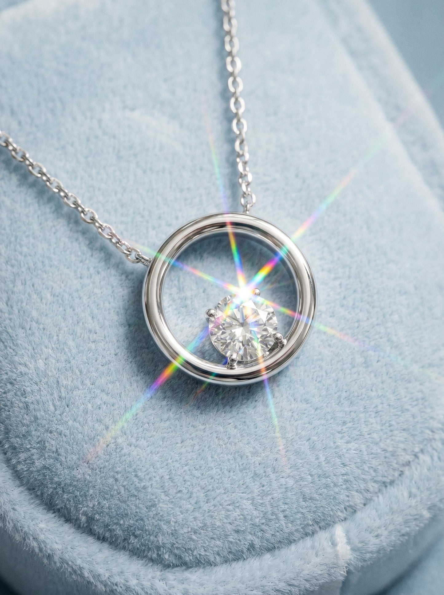 18KT White Gold Solitaire Circle Pendant