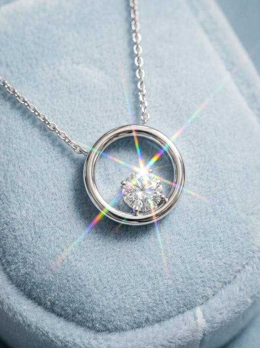 18KT White Gold Solitaire Circle Pendant