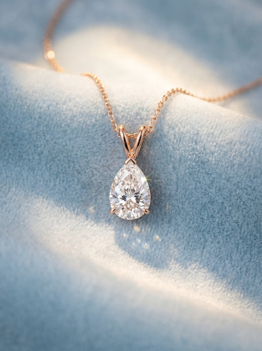 18KT Rose Gold Pear Solitaire Pendant